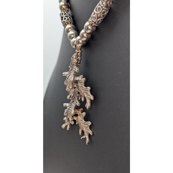 Vintage Silver Tone Bali Bead Layered Leaf Pendant Necklace W/ Hook Clasp - Picture 3 of 6